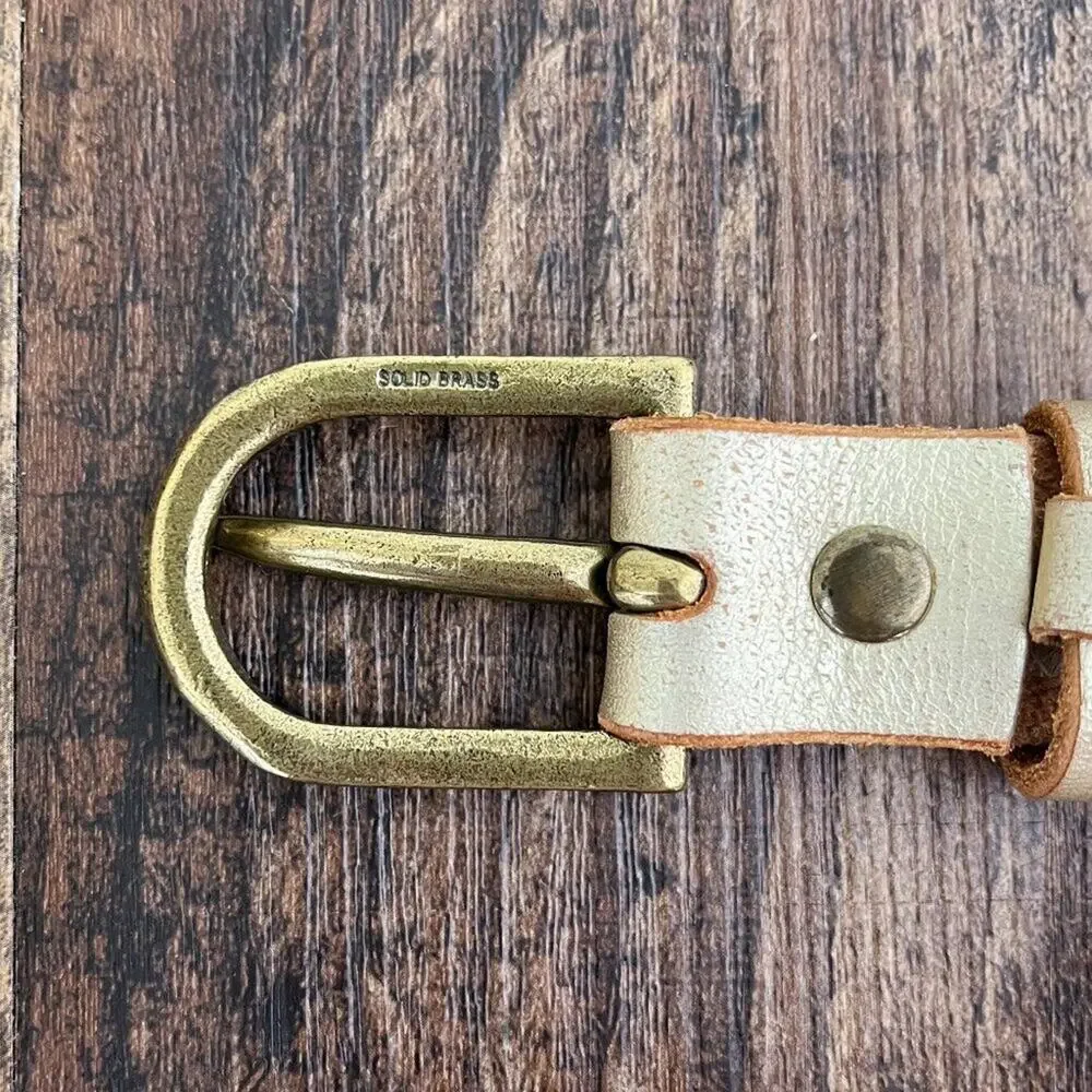 American Eagle Gold Leather Belt Boho Solid Brass Buckle USA Made Size Medium